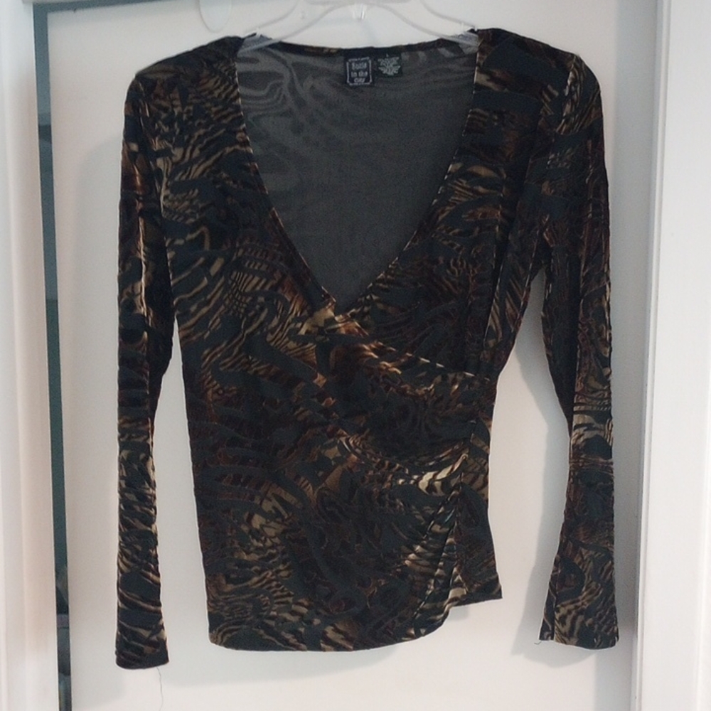 Suzie In The City Black and Brown Wrap Blouse